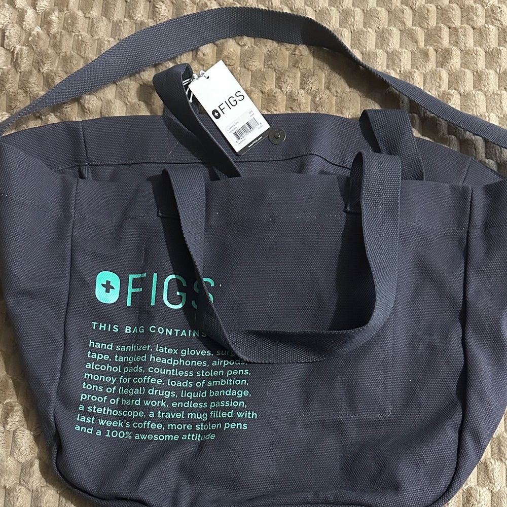 FIGS Charcoal Tote with Teal Accents